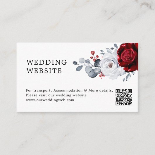 Koninklijk Rood Wit Zilver Boho Bruiloft Website Q Informatiekaartje (Voorkant)