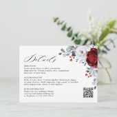 Koninklijk rood wit zilver metallic bloem bruiloft informatiekaartje (Staand voorkant)