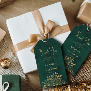 Koninklijk Smaragdgroen Gouden Bloemen Bruiloft Be Cadeaulabel