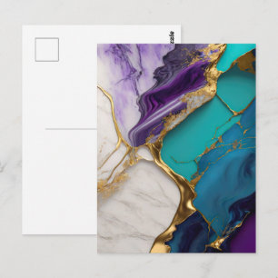 Koninklijk Teal & Amethist Marmer met Gouden Aders Briefkaart