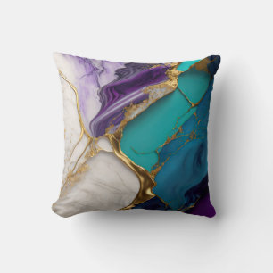 Koninklijk Teal & Amethist Marmer met Gouden Aders Kussen