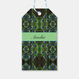 Koninklijk Verenpracht - Luxe Pauwveerpatroon Cadeaulabel