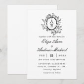 Koninklijk zwart-wit monogram Wapen Huwelijk Kaart (Voorkant / Achterkant)