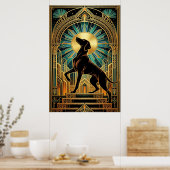 Koninklijke Art Deco Hound Dog Gouden Silhouet Poster (Keuken)