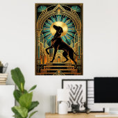 Koninklijke Art Deco Hound Dog Gouden Silhouet Poster (Thuiskantoor)