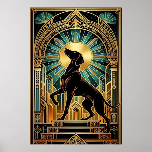 Koninklijke Art Deco Hound Dog Gouden Silhouet Poster (Voorkant)