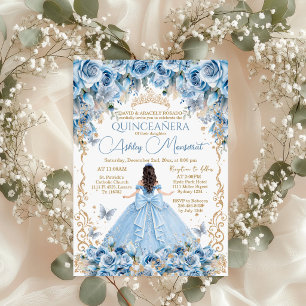 Koninklijke Baby Blauwe Gouden Kroon Quinceañera Kaart