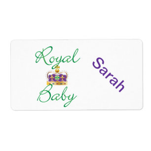 Koninklijke Baby met Paarse en goudklijke kroon Etiket