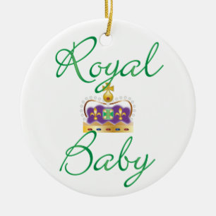 Koninklijke Baby met Paarse en goudklijke kroon Keramisch Ornament