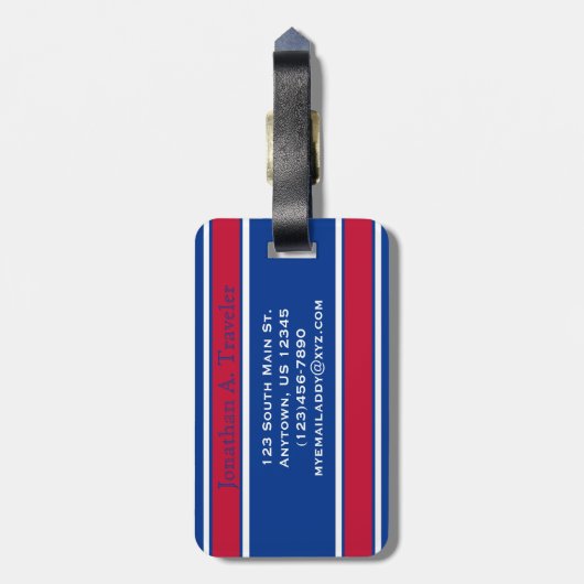 Koninklijke Blauw- en Rode Sportstapes Bagagelabel (Achterkant verticaal)