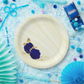 koninklijke blauwe bloemen goudblad marmer papieren bordje (Feest)