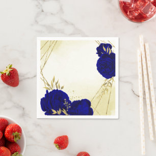 Koninklijke blauwe bloemen gouden bladeren bruilof servet