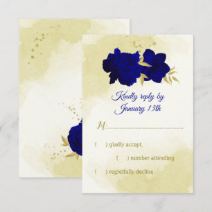 Koninklijke blauwe bloemen gouden botanische bruil RSVP kaartje