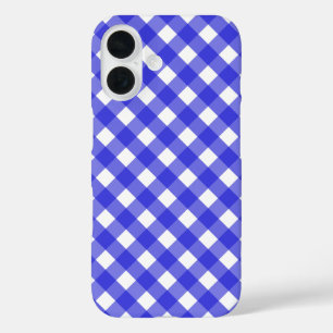 Koninklijke blauwe gingham iPhone 16 hoesje