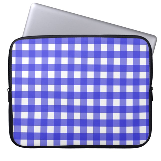 Koninklijke blauwe gingham laptop sleeve (Voorkant)