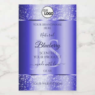 Koninklijke Blauwe Glitter Productlabels Monograml Voedselcontainer Etiket