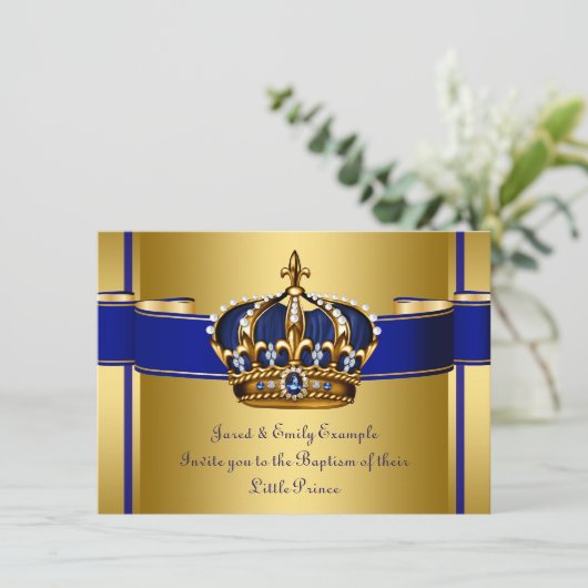 Koninklijke Blauwe Kroon en Gouden Prins Doop Kaart (Staand voorkant)