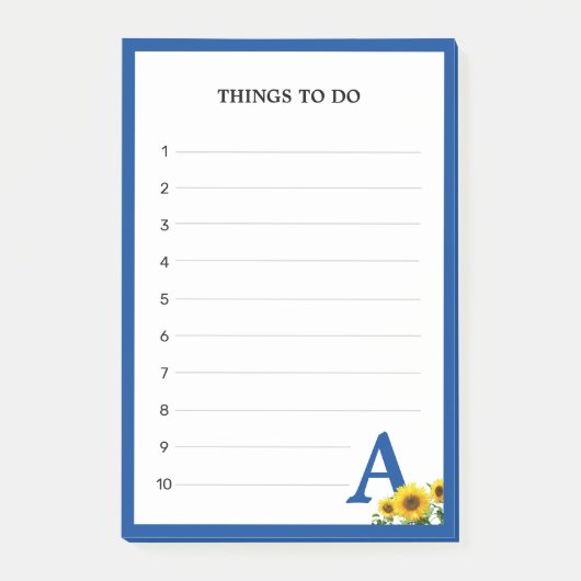 Koninklijke Blauwe Monogram en Zonnebloemen Post-it® Notes (Voorkant)