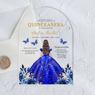 Koninklijke Blauwe Vlinder Bloemen Princess Quince Acryl Uitnodigingen