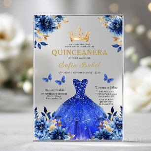 Koninklijke Blauwe Vlinder Bloemen Princess Quince Acryl Uitnodigingen