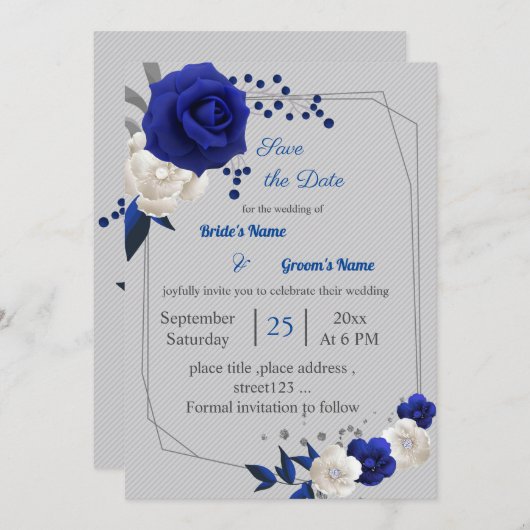 Koninklijke Blauwe Witte Bloemen Geometrische Save Kaart (Voorkant / Achterkant)