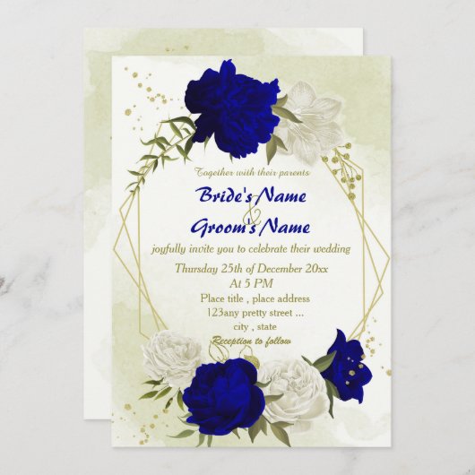 Koninklijke Blauwe Witte Bloemen Groene bladeren B Kaart (Voorkant / Achterkant)