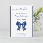 Koninklijke blauwe witte elegante boegbruiloft Bes Save The Date (Staand voorkant)