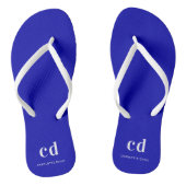 Koninklijke blauwe witte monogram initiaal teenslippers (Voetbed)
