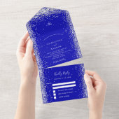 Koninklijke blauwe witte zilvervp bruiloft all in one uitnodiging (Afscheurbaar)