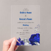 Koninklijke Blauwe & Zilveren Bloemen Botanische B Acryl Uitnodigingen (Insitu (Draagbaar))