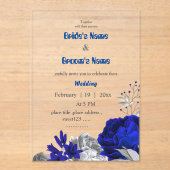 Koninklijke Blauwe & Zilveren Bloemen Botanische B Acryl Uitnodigingen (Voorkant)