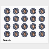 Koninklijke blauwe zilveren foto's met vlinder ronde sticker (Vel)