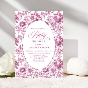 Koninklijke Blush Roos Patroon Toile Baby Shower U Kaart