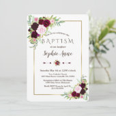 Koninklijke Bourgondië Marsala Bloemen Meisje Doop Kaart (Staand voorkant)