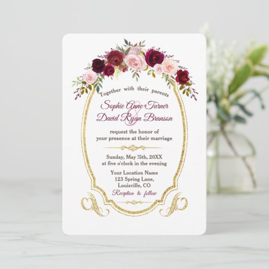 Koninklijke Bourgondië Marsala Bloemrijke Herfst B Kaart (Staand voorkant)