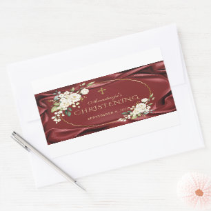 Koninklijke Bourgondië Witte Bloemen Gouden Doop Rechthoekige Sticker