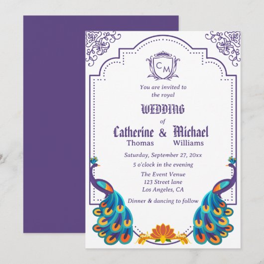  koninklijke bruiloft met naam monogram kaart (Voorkant / Achterkant)