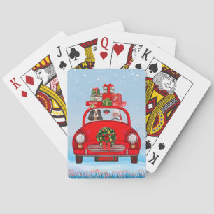 Koninklijke Cavalier Hond in Auto met Kerstman Pokerkaarten