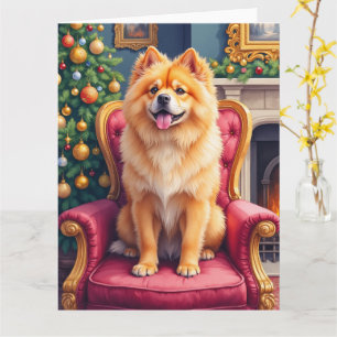 Koninklijke Chow Chow bij Groot Kerstboom Vakantie Kaart