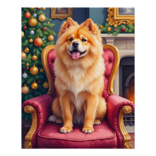 Koninklijke Chow Chow bij Groot Kerstboom Vakantie Perfect Poster