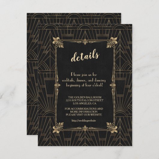 Koninklijke Fleur-de-Lis Art Deco 1920s Trouw Informatiekaartje (Voorkant / Achterkant)