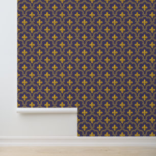 Koninklijke Fleur-de-Lis Paars en Goud Patroon Behang