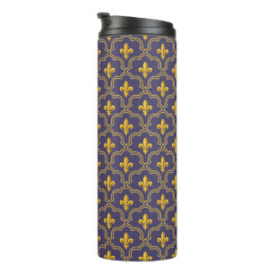 Koninklijke Fleur-de-Lis Paars en Goud Patroon Thermosbeker