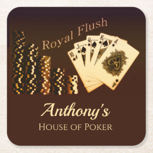 Koninklijke Flush Poker Thema Drink Ondersetters Vierkante Kartonnen Onderzetter