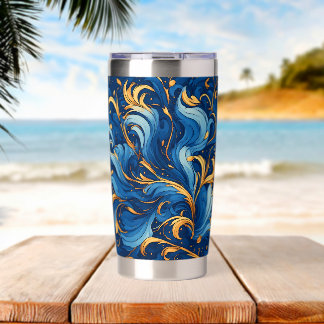 Koninklijke golven van grillige krullen van blauw  geïsoleerde drinkbeker