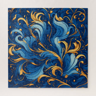 Koninklijke golven van grillige krullen van blauw legpuzzel