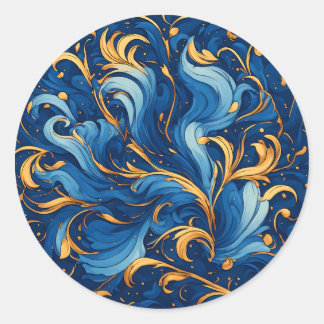Koninklijke golven van grillige krullen van blauw ronde sticker
