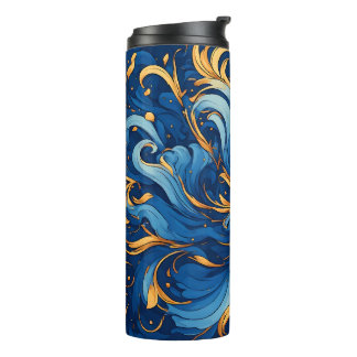 Koninklijke golven van grillige krullen van blauw  thermosbeker