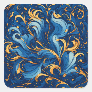 Koninklijke golven van grillige krullen van blauw vierkante sticker