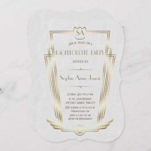 Koninklijke Gouden Art Deco Monogram Vrijgezellenf Kaart (Voorkant / Achterkant)